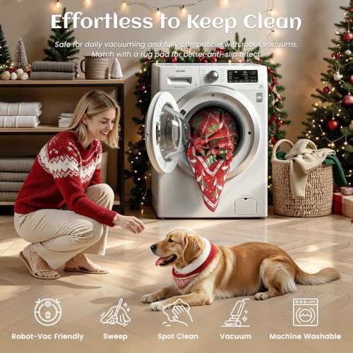 Red Christmas Rug 5x7 for Living Room, Bedroom, Playroom, Nursery Room Machine Washable Low Pile with Non-Slip Backing Christmas Decor for Home (Xmas Red)