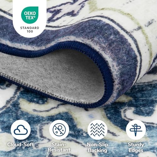 Lessymo 8 x 10 Area Rugs for Living Room, Washable Rug Faux Wool Dark Blue
