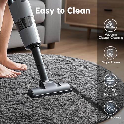 Ophanie Round Rug 6Ft Grey Circle Area Rugs,Fluffy Fuzzy Large Bedroom Carpet 6 Foot,Plush Shag Solid Indoor Floor Gray Living Room Circular Decor for Kids Teen Boys Baby,with Over 99 pcs Pile fibers