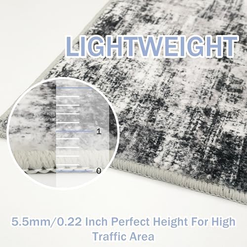 IOHOUZE Abstract Runner Rug 3x18 Ft Extra Long Washable Runners for Hallways, Non Slip Kitchen Runner Printed Faux Wool Entryway Runner Indoor, Modern Abstract Floor Carpet for Hall Stair, Black Grey