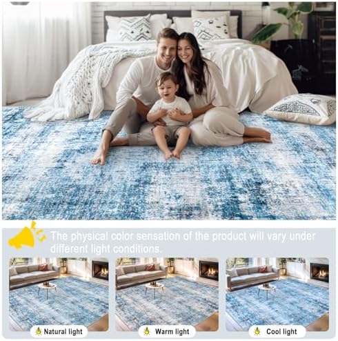 PLHXFR 8x10 Area Rug Living Room: Modern Abstract Washable Carpet Blue