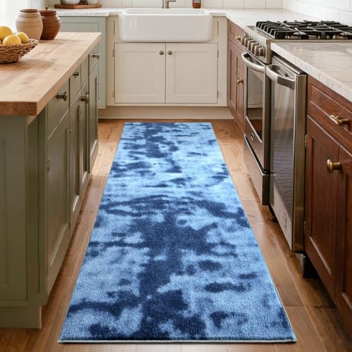 2x6 Tie-dye Teal Runner Rug Non-Slip Washable for Hallway Kitchen Bedroom