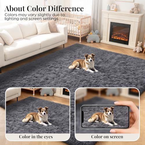 PLHXFR 10x14 Area Rugs Living Room: Fluffy Bedroom Rug Shag Carpet Grey