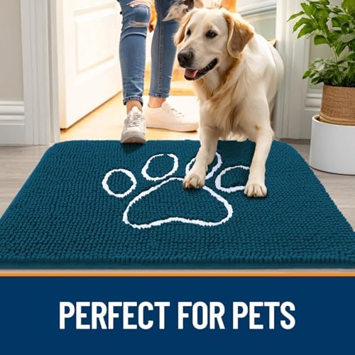 OLANLY Dog Door Mat for Muddy Paws 59x20, Paw Print Design Chenille Mud Mat