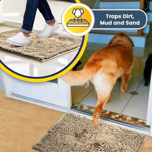 Muddy Mat® | Super Water Absorbent Door Mat Indoor, Microfiber Quick Dry Chenille Entryway Rug, Slip Resistant Front Door Mat, Indoor Mats for Entryway, Machine Washable Pet Rug, Beige 3ft x 3ft