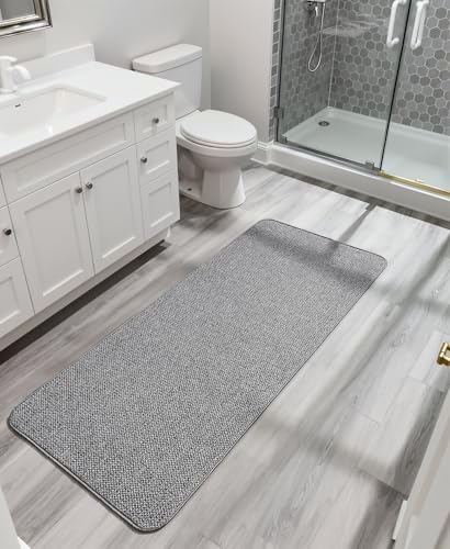 Bosap Bath Mat,Ultra Thin Bathroom Runner Rugs,Large Bath Mats for Bathroom,Quick Dry,Non-Slip,Machine Washable,Low Pile,Bath Rug,Shower Outside,Sink,Home Decor Accessories.Grey,2'x6'(24x72inch)