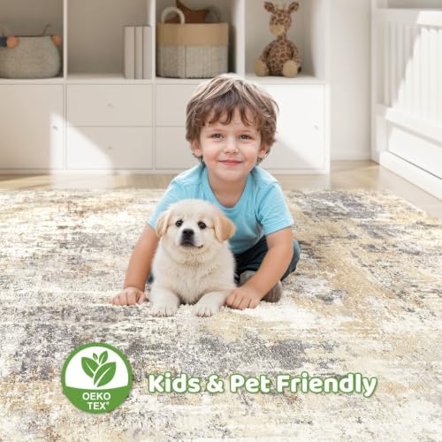LOONGRUG 8x12 Area Rug Washable Large Neutral Modern Living Room Rugs