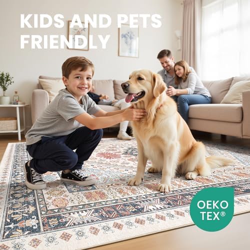 zesthome 10x12 Area Rugs for Living Room,Large Washable Rug,Blue Red