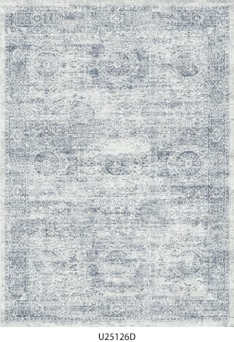 Vintage Washable Kitchen Rugs Sets of 3: Soft Low Pile Non-Slip Kitchen Mats for Floor, Boho Farmhouse Runner Rug for Sink, Entryway Hallway Bathroom, Pet-Friendly (Grey Blue)