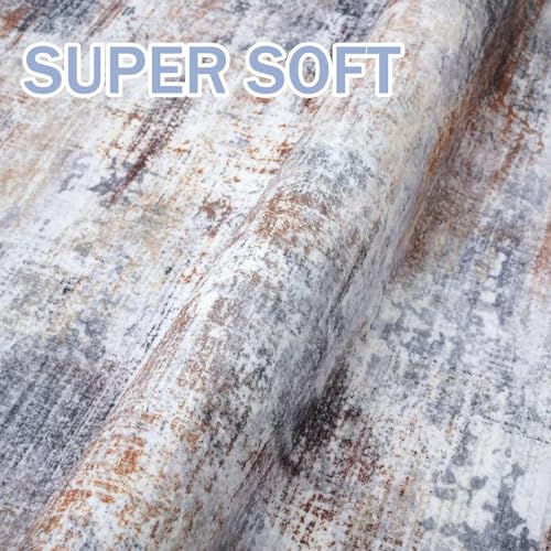IOHOUZE Abstract Runner Rug 3x6 Ft Washable Runners for Hallways, Non Slip Kitchen Runner Printed Faux Wool Entryway Runner Indoor, Modern Abstract Floor Carpet for Hall Kitchen Bedroom, Orange Grey