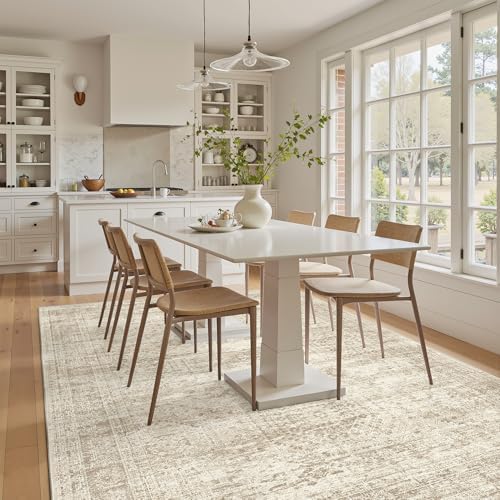 Soalmost 7x9 Area Rug for Living Room Washable Rugs Non-Slip Beige