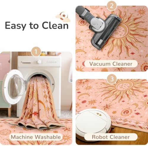 Vacuum-Friendly, 9x12 Washable Area Rug, Pink Gold Beige Red