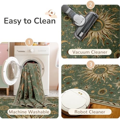 Vacuum-Friendly, 2x6 Washable Area Rug, Green Brown