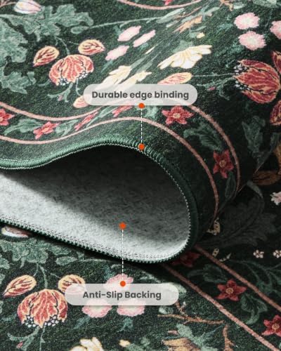 Amada Floral Washable Area Rug,2'x3',Dark Green