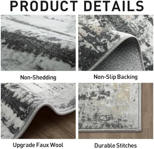 2'6''x8' Runner Rugs Washable Rug: Modern AbstractBlack Grey Gold Carpet