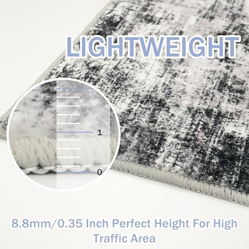 IOHOUZE Abstract Runner Rug 2x12 Ft Washable Runners for Hallways, Non Slip Kitchen Runner Printed Faux Wool Entryway Runner Indoor, Modern Abstract Floor Carpet for Hall Kitchen, Black Grey