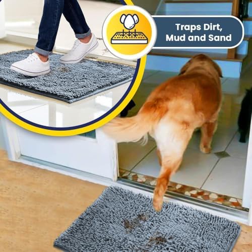 Muddy Mat® | Super Water Absorbent Door Mat Indoor, Microfiber Quick Dry Chenille Entryway Rug, Slip Resistant Front Door Mat, Indoor Mats for Entryway, Machine Washable Pet Rug, Baby Blue 24" x 44"