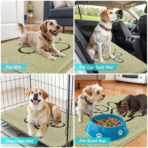 OLANLY Dog Door Mat for Muddy Paws 36x24, Paw Print Design Chenille Mud Mat