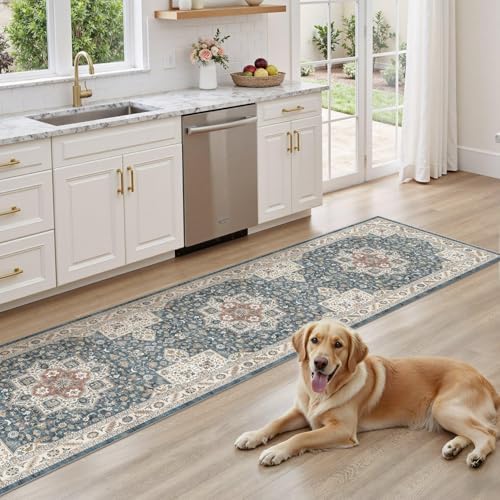 cotiled 2x6 Hallway Runner Rug for Entryway, Non-Slip Vintage, Vintage Blue