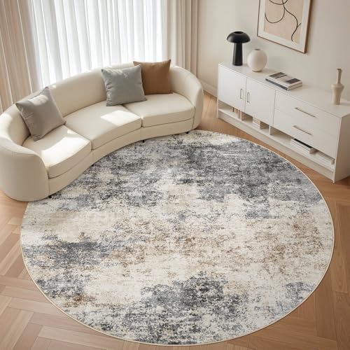 LOONGRUG Round Rug 10x10 Washable Circle Large Neutral Modern Abstract Rug