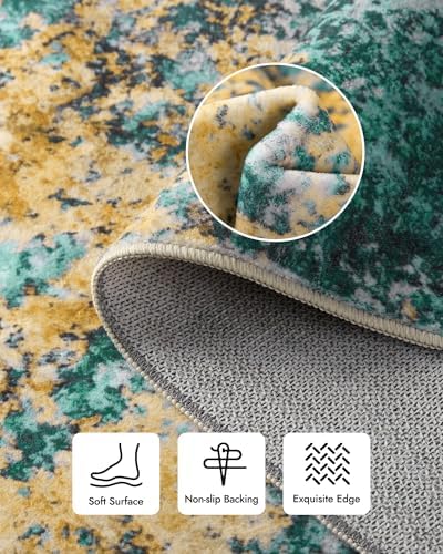 9x12 Area Rug for Living Room - Washable Rugs Modern Abstract Neutral Soft Rug for Bedroom Dining Room No Slip Low Pile Carpet for Nursery Home Office - Teal/Orange