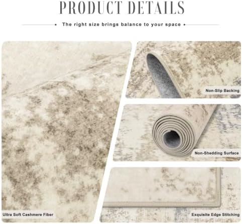 2x6 Washable Runner Rug:Modern Abstract Soft Carpet Beige Brown
