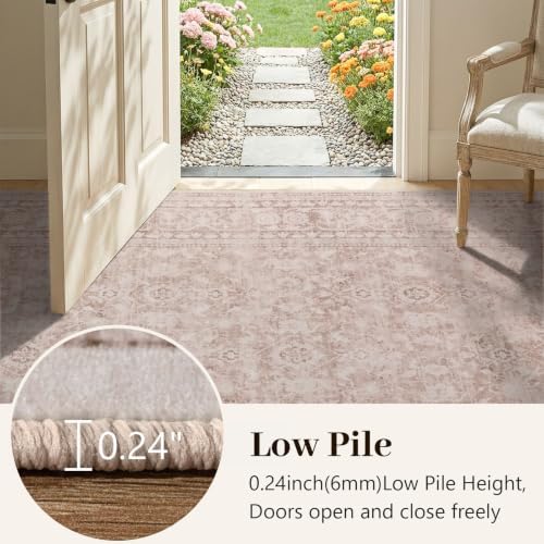6x9 Ft Large Area Rugs for Living Room, Soft Non-Slip Machine Washable Rug, Vintage Stain Resistant Carpets for Bedroom Nursery Dining Room Home Decor (Grey Pink)