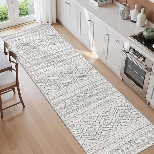 Miukiki 2x10 Runner Rug for Living Room Washable Non Slip Hallway Rug Grey