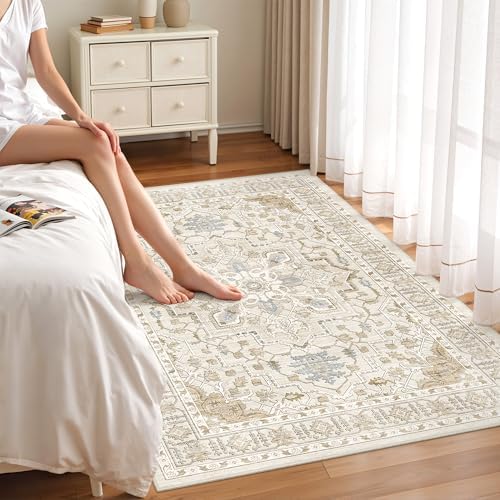 befbee 4x6 Washable Area Rug Non Slip Rug for Living Room Beige