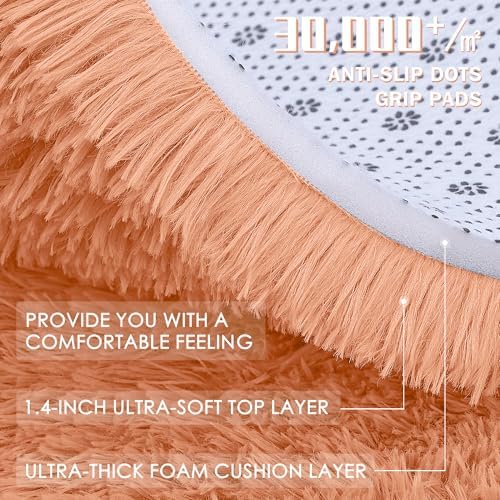 OLANLY 2x3 Machine Washable Small Bedside Rug, Soft Fluffy Shaggy Entryway Throw Rugs for Bedroom, Living Room, Indoor Floor Carpet for Kids Girls and Boys, Home Decor Aesthetic, Muted Orange