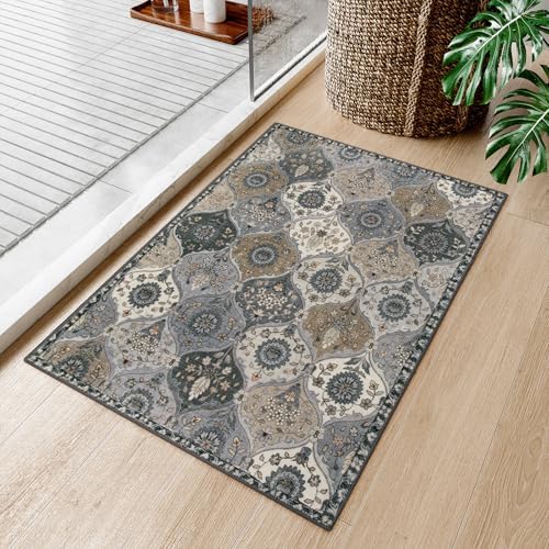 Lahome Moroccan Area Rug, 2x3 Entryway Rug Washable Grey Indoor Door Mat