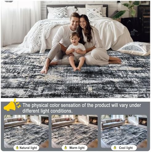 PLHXFR Area Rug Living Room: 4x6 Abstract Washable Carpet Black Gold