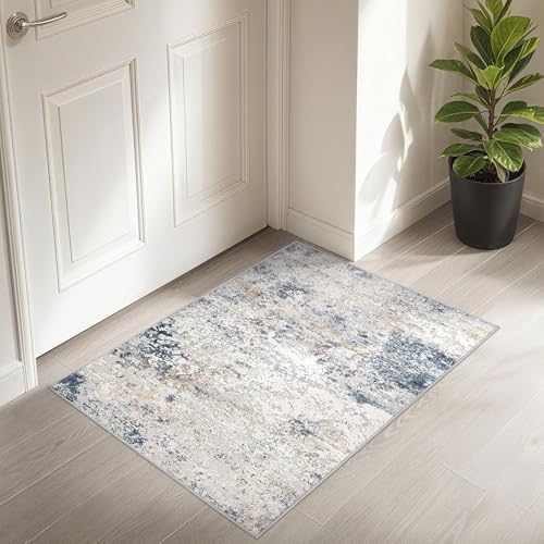 DMOYEST 2x3 Entryway Area Rug Washable Abstract Beige Blue Small Carpet