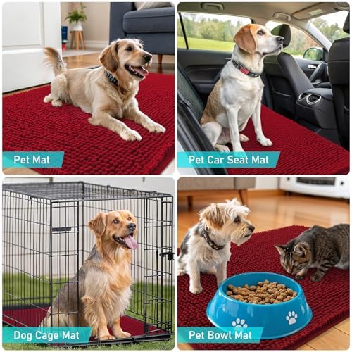OLANLY Dog Door Mat for Muddy Paws 44x24, Super Absorbent Chenille Mud Mat