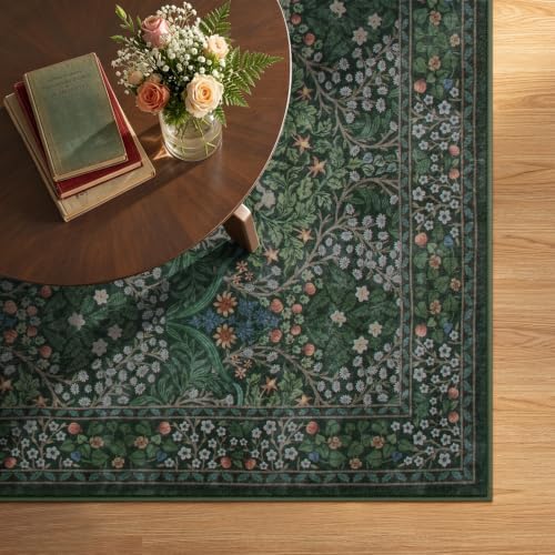 Lahome Floral Washable 6x9 Area Rugs, Soft Green Bedroom Living Room Rugs