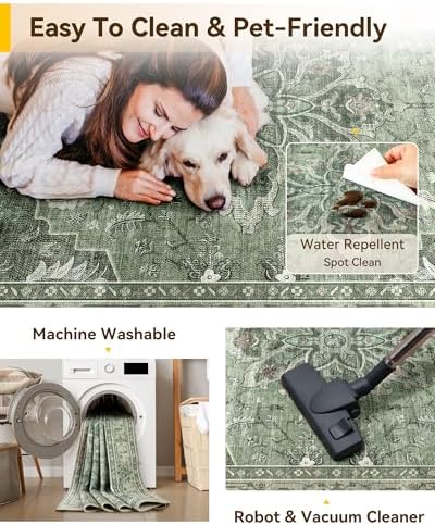 RELEANY Washable Area Rug, Runner 3'x8', Green/Dark Green/Gray