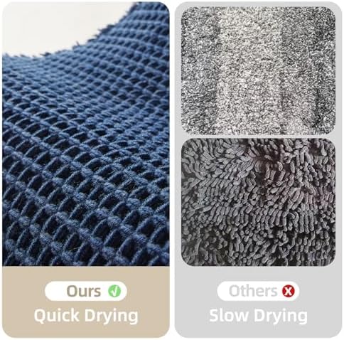 TYUU Waffle Bath Mat, Boho Bathroom Rugs Non Slip, 30x20 Navy Blue