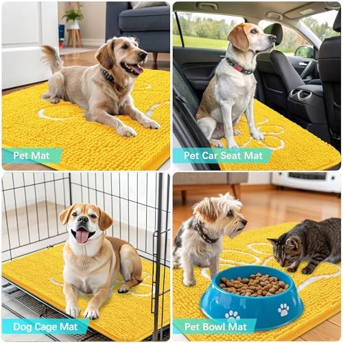 OLANLY Dog Door Mat for Muddy Paws 48x30, Paw Print Design Chenille Mud Mat