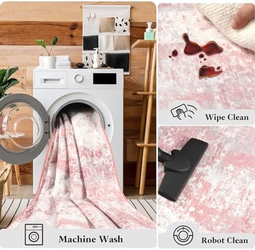 Macgace Washable Abstract Area Rug for Kitchen, 2x6 Pink Runner Rugs