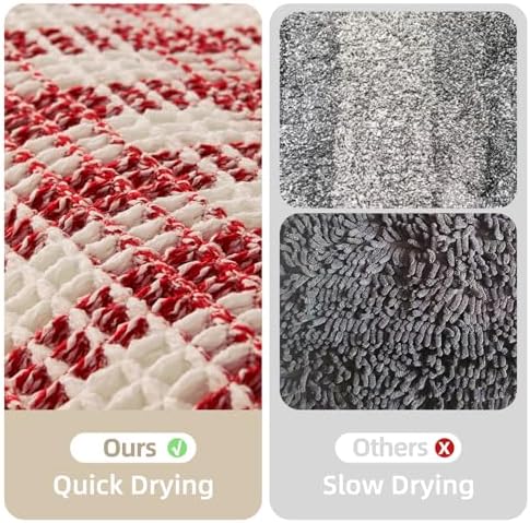 TYUU Christmas Bathroom Rugs, Cute Waffle Bath Mat, 30x20 Red & White