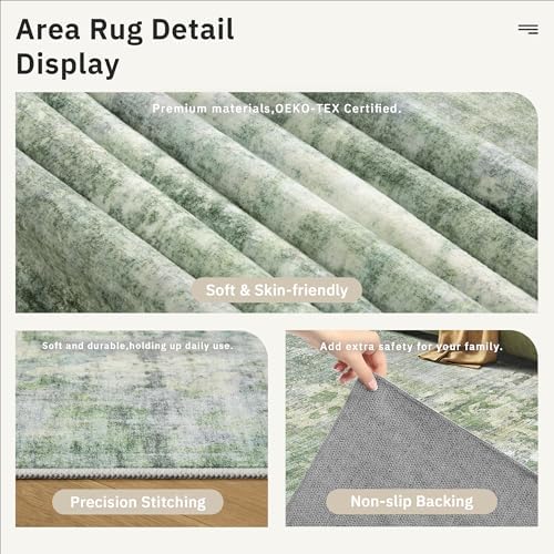 Soalmost Abstract 3x5 Rugs, Small Kitchen Entryway Area Rug Green/Ivory