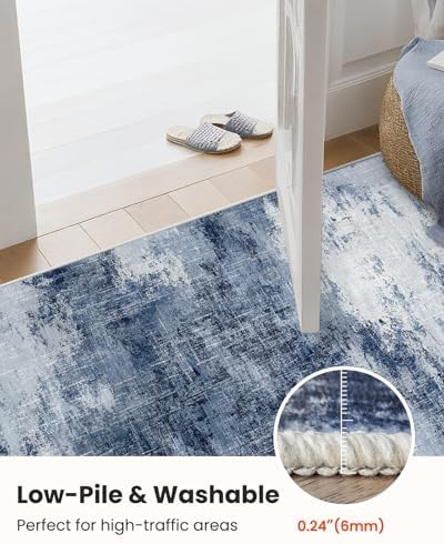 Amada 2'6"x8' Modern Abstract Washable Area Rug for Entryway Dark Blue