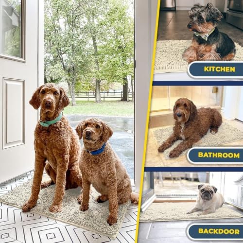 Muddy Mat® | Super Water Absorbent Door Mat Indoor, Microfiber Quick Dry Chenille Entryway Rug, Slip Resistant Front Door Mat, Indoor Mats for Entryway, Machine Washable Pet Rug, Ivory 30" x 60"