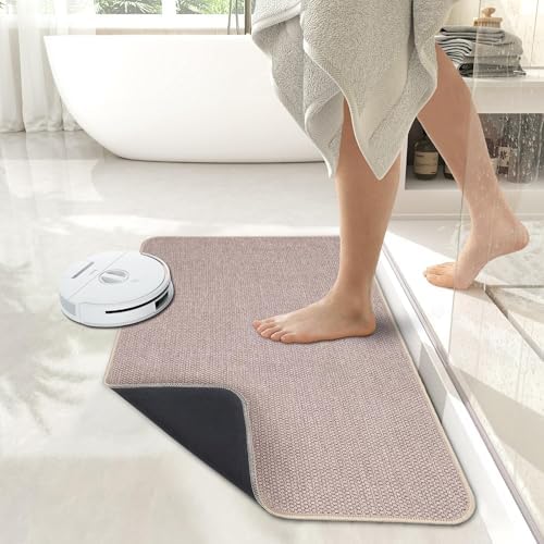 Bath Mat,Ultra Thin Bathroom Runner Rugs,Large Bath Mats for Bathroom,Quick Dry,Non-Slip,Machine Washable,Low Pile,Bath Rug,Shower Outside,Sink,Home Decor Accessories.Beige,1'5"x2'11"(17x35inch)
