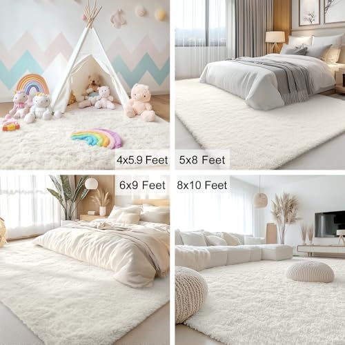 OLANLY 2x9 Machine Washable Runner Rugs for Hallway, Soft Fluffy Shaggy Bedside Rugs for Bedroom, Living Room, Indoor Floor Carpet for Kids Girls and Boys, Nursery Rooms, Home Decor Aesthetic, Ivory
