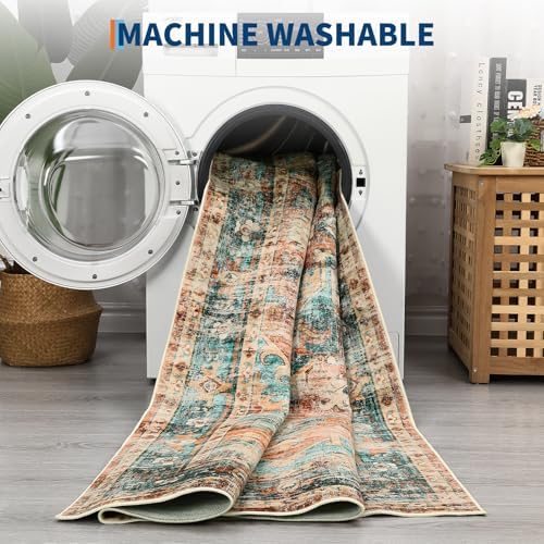 GarveeHome 10x13 Washable Vintage Rug for Living Room Green&Brown