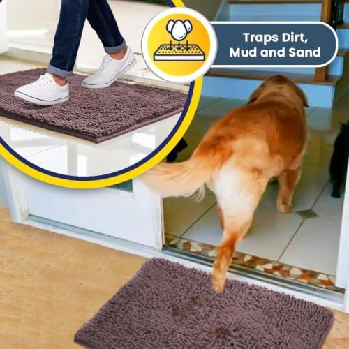 Muddy Mat® | Super Water Absorbent Door Mat Indoor, Microfiber Quick Dry Chenille Entryway Rug, Slip Resistant Front Door Mat, Indoor Mats for Entryway, Machine Washable Pet Rug, Plum 30" x 60"