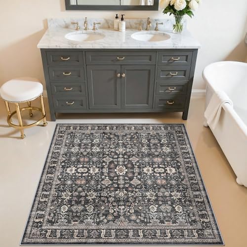 Washable 3x3 Square Entry Rug: Rugs for Kitchen Bedroom Entryway Bathroom