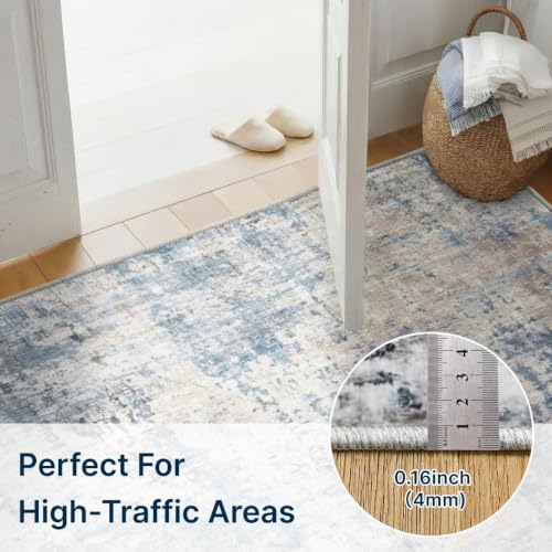 8x10 Area Rugs Washable Abstract Rug for Living Room Bedroom Blue
