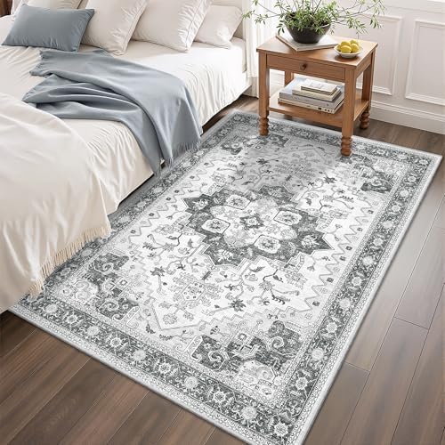 Area Rugs for Living Room 4x6, Non Slip Low Pile Carpet Washable Rugs Grey